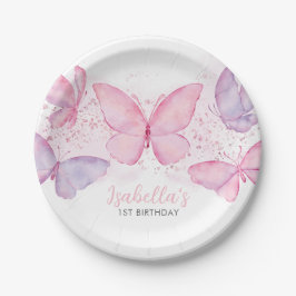 Lila Schmetterling 1. Geburtstag Party Girl Pappteller