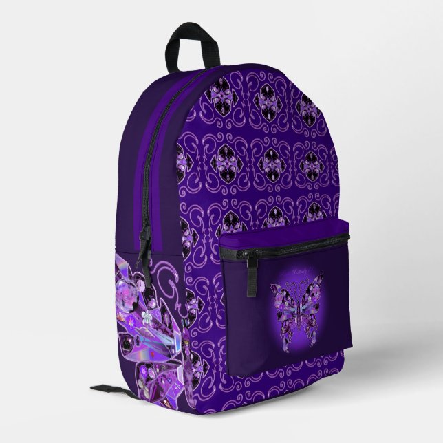 Lila Schmetterling 31 Bedruckter Rucksack (Rückseitige Ecke links)