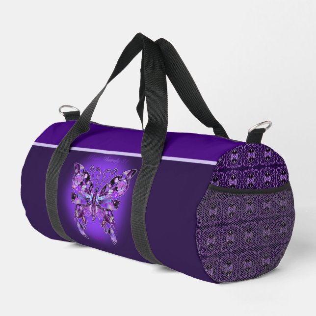 Lila Schmetterling 31 Duffle Bag (Rechte Ecke)