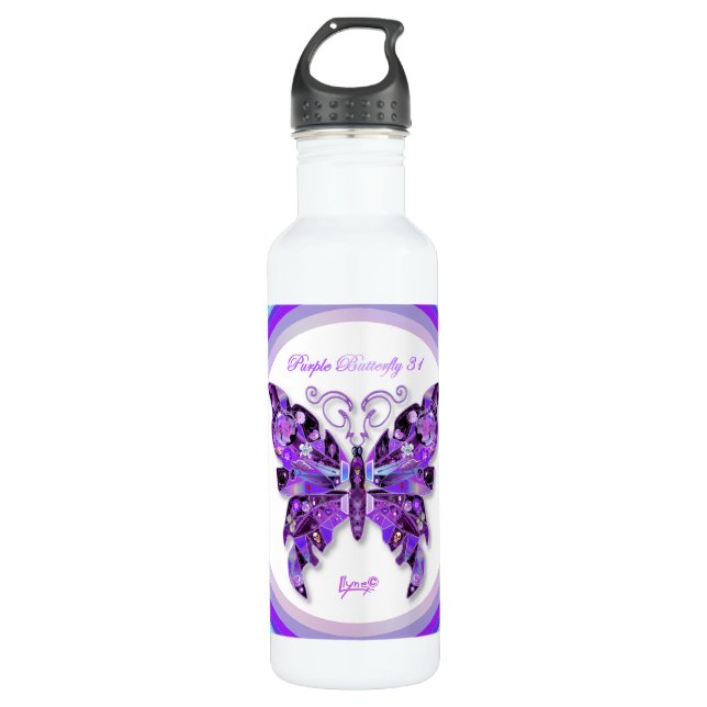 Lila Schmetterling 31 Edelstahlflasche (Vorderseite)