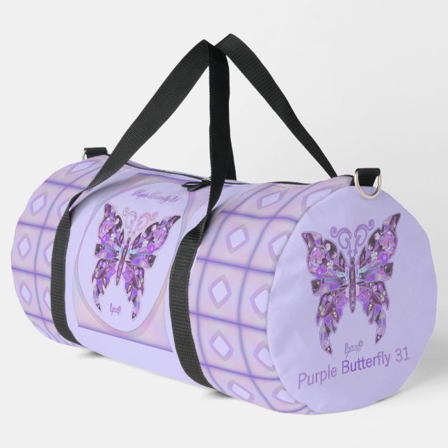 Lila Schmetterling 3 Duffle Bag (Linke Ecke)