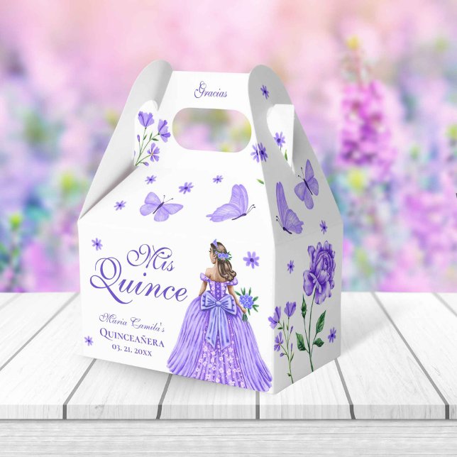 Lila Schmetterling aus Quinceñera und Rose Geschenkschachtel (Purple Quinceañera Butterfly and Roses Floral Favor Boxes)