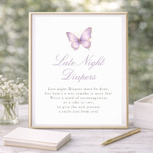 Lila Schmetterling Baby Shower Späte Nacht Windeln Poster