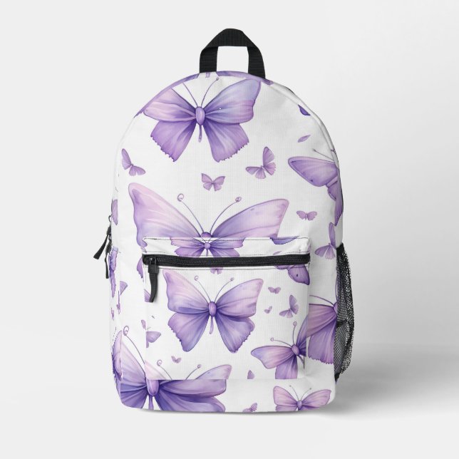 Lila Schmetterling Bedruckter Rucksack (Vorderseite)