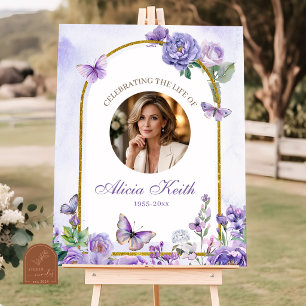 Lila-Schmetterling-Blumen-Trauer-Willkommensschild Poster