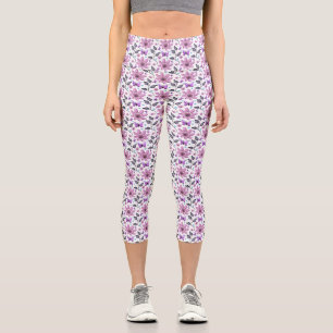 Lila-Schmetterling-Blumenmuster Süßes Cottagecore  Capri Leggings