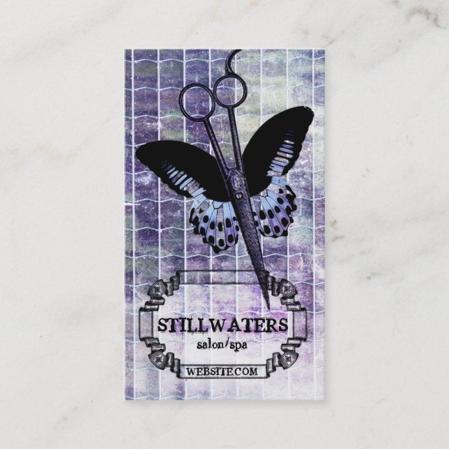 lila Schmetterling des Grunge scissors Terminkarte (Vorderseite)