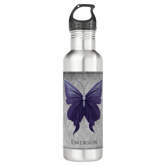 Lila Schmetterling Edelstahlflasche (Vorderseite)