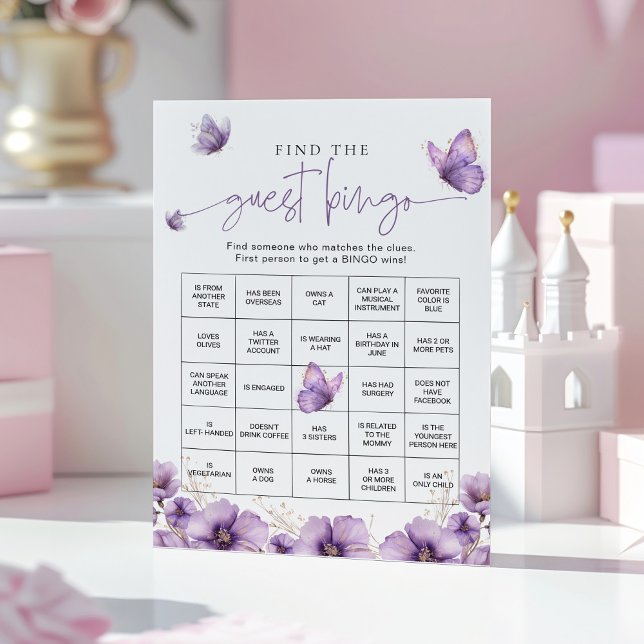 Lila Schmetterling Finden Sie die Bingo Game Card Hinweiskarte (Von Creator hochgeladen)
