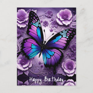 Lila Schmetterling Floral Geburtstag  Postkarte