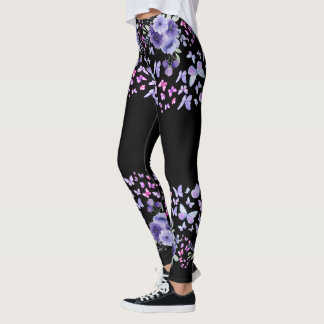 Lila Schmetterling Floral Wasserfarbe Leggings - S