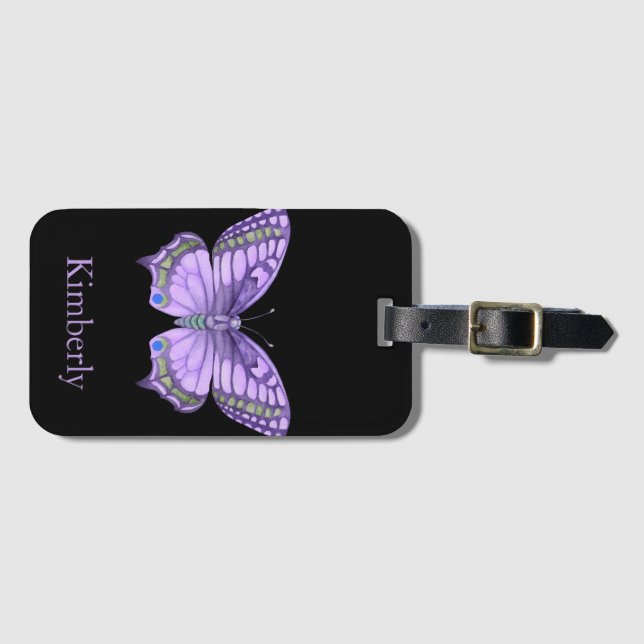 Lila Schmetterling Gepäckanhänger (Vorderseite (Horizontal))