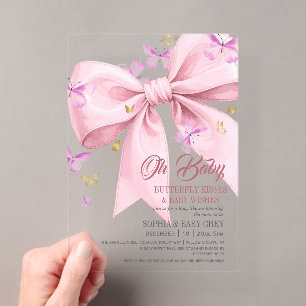 Lila Schmetterling Gold und Rosé Baby Shower  Acryleinladungen
