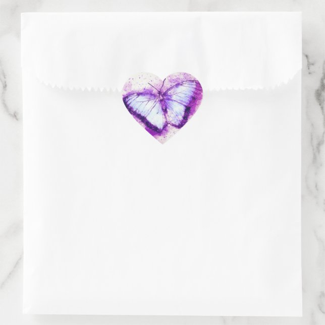 Lila Schmetterling Herz-Aufkleber (Tasche)