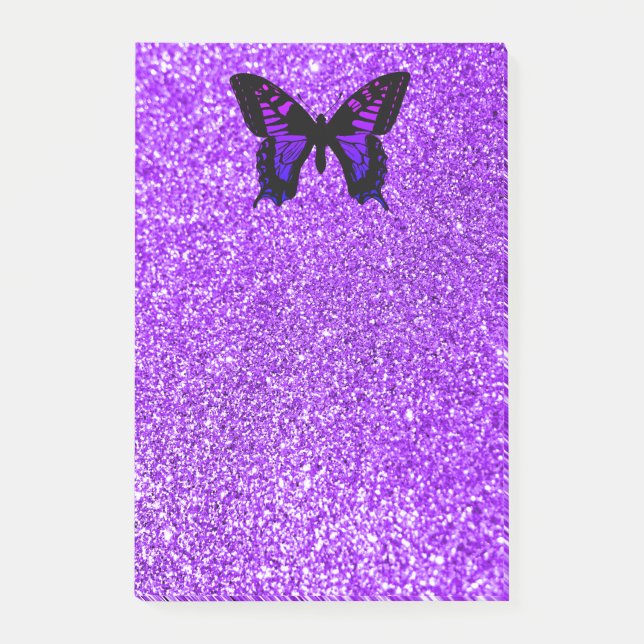 Lila Schmetterling im Glitzer Post-it Klebezettel (Vorderseite)
