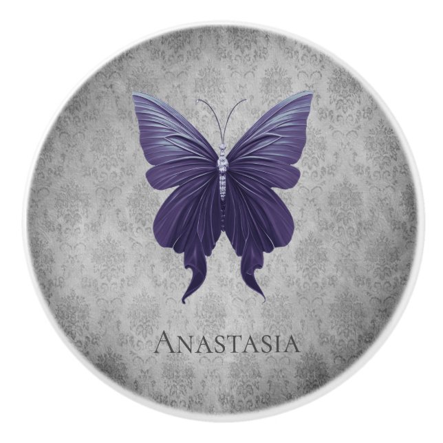 Lila Schmetterling Keramikknauf (Vorderseite)