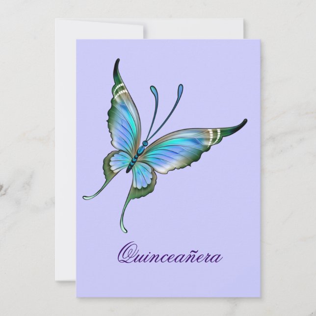 Lila Schmetterling Quinceanera 15. Geburtstag Einladung (Vorderseite)