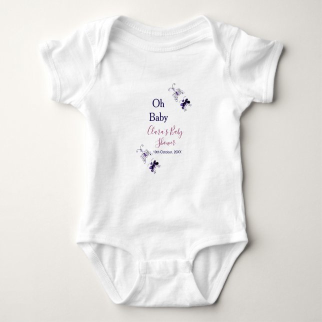 Lila Schmetterling Rosa Babydusche - Baby modern Baby Strampler (Vorderseite)