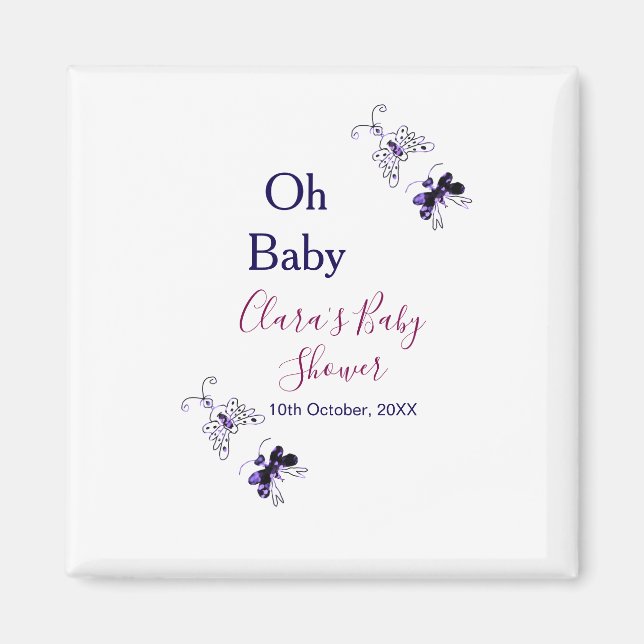 Lila Schmetterling Rosa Babydusche - Baby modern Magnet (Vorne)