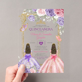 Lila Schmetterling Rosa Zwillingsblume Gold Quince Acryleinladungen