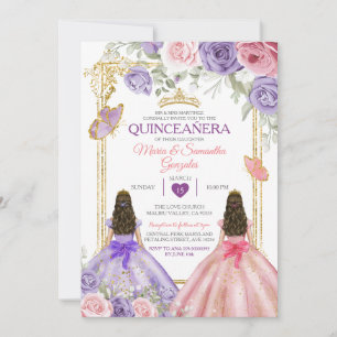 Lila Schmetterling Rosa Zwillingsblume Gold Quince Einladung