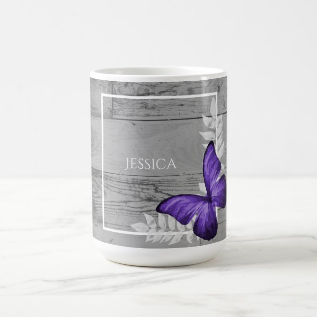 Lila Schmetterling Rustikaler Personalisierter Kaf Kaffeetasse (Mittel)