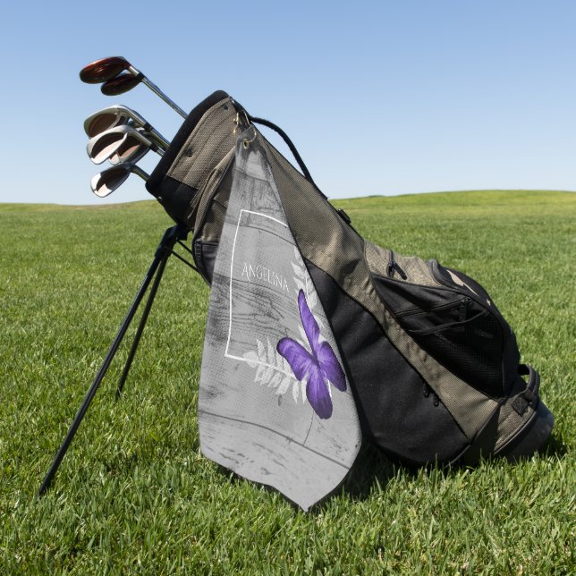 Lila Schmetterling Rustikales Golfhandtuch (Gras)