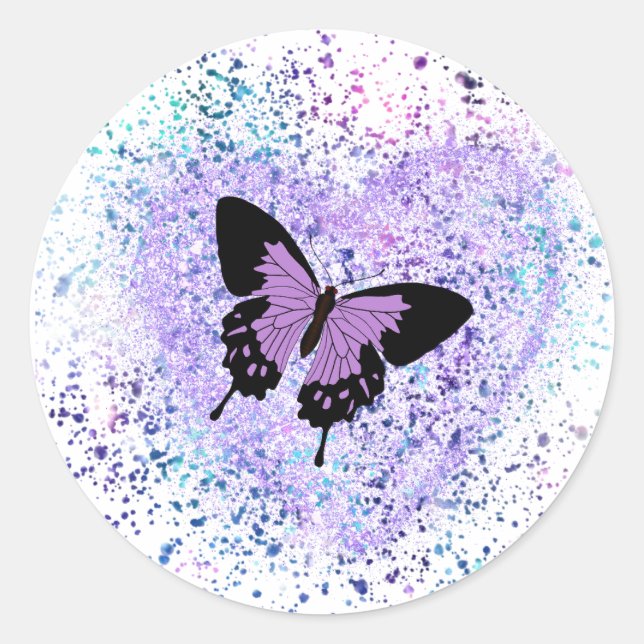 Lila Schmetterling und Farbaufkleber Runder Aufkleber (Vorderseite)