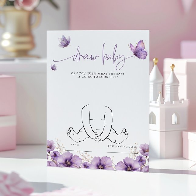 Lila Schmetterling Zeichne die Baby Shower Game Ca Hinweiskarte (Von Creator hochgeladen)