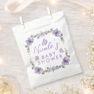 Lila Schmetterlinge Aquarell Wildblume Baby Show Geschenktütchen