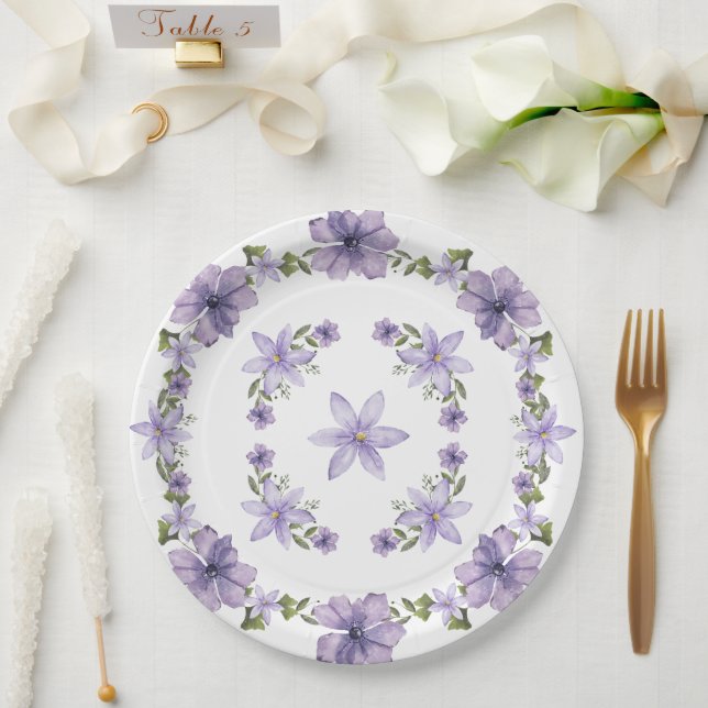 Lila Schmetterlinge Aquarell Wildblume Baby Show Pappteller (Hochzeit)