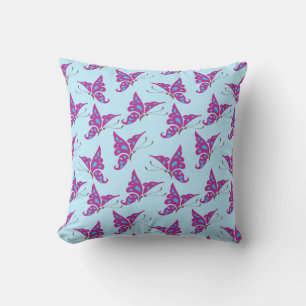 Lila Schmetterlinge auf Light Blue, Butterfly Prin Kissen