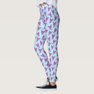 Lila Schmetterlinge auf Light Blue, Butterfly Prin Leggings