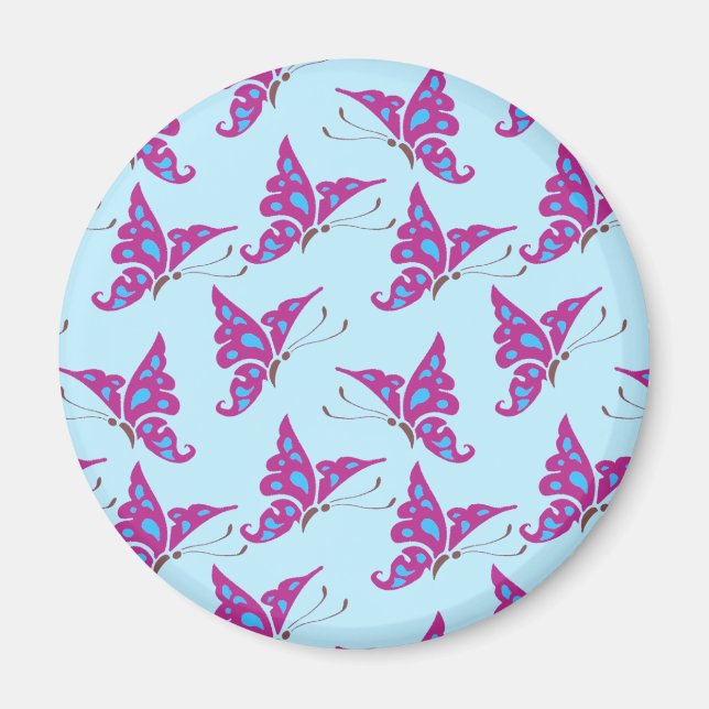 Lila Schmetterlinge auf Light Blue, Butterfly Prin Magnet (Vorne)