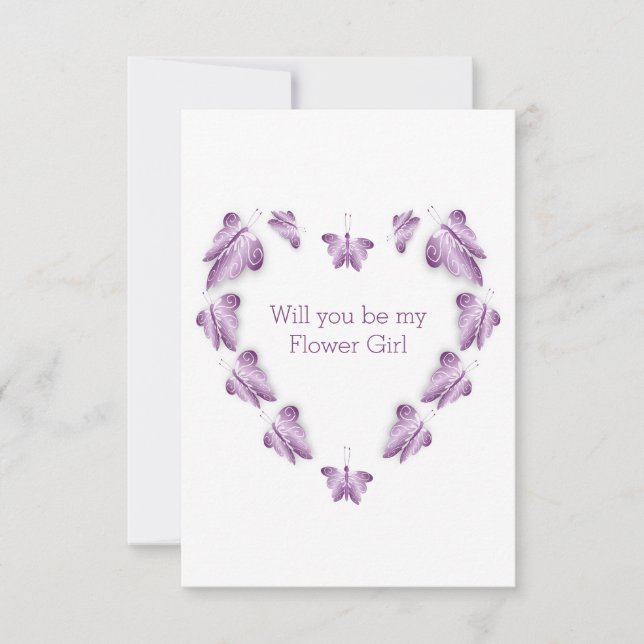 Lila Schmetterlinge Design Flower Girl Request Einladung (Vorderseite)
