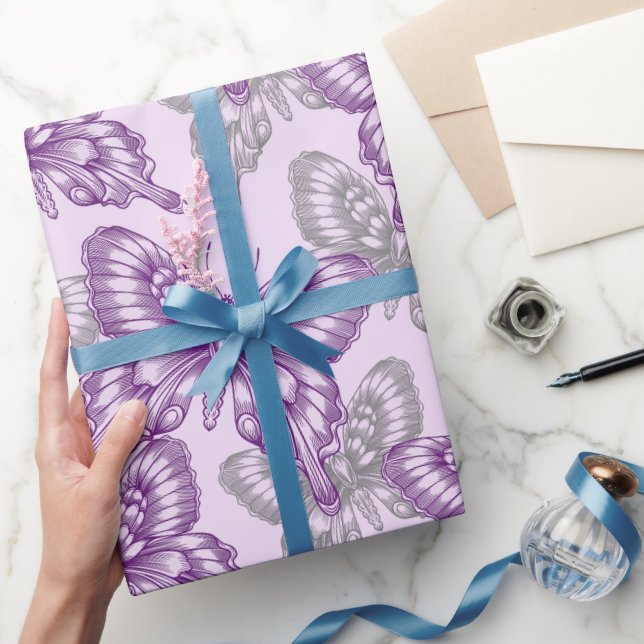 Lila Schmetterlinge Geschenkpapier (Schenken)