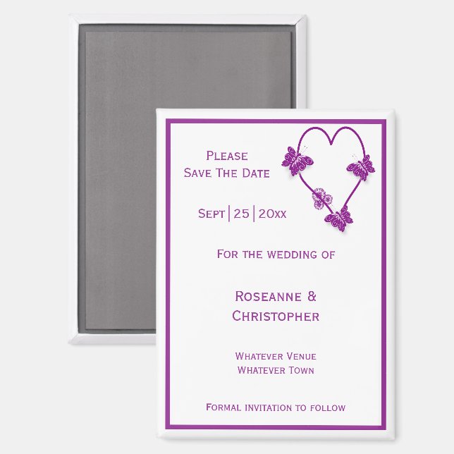 Lila Schmetterlinge Herzdesign Hochzeit Magnet (Vorderseite/Rückseite)