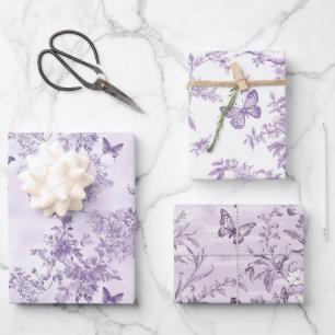 Lila Schmetterlinge im Lila Hintergrund Geschenkpapier Set