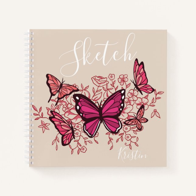 Lila Schmetterlinge mit Namen Sketchbook Notizbuch (Vorderseite)