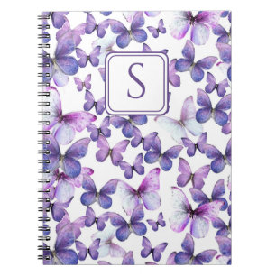 Lila Schmetterlinge Moderne, elegante Monogramm Notizblock