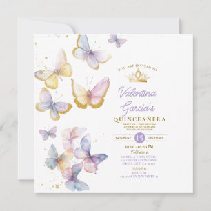 Lila Schmetterlinge Quinceañera 15 Anos Goldkrone Einladung
