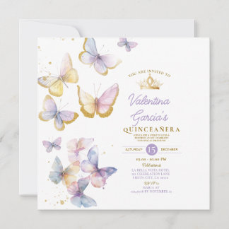 Lila Schmetterlinge Quinceañera 15 Anos Goldkrone Einladung