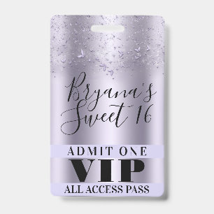 Lila Schmetterlinge Sweet 16 Party VIP Pass Abzeic Ausweis