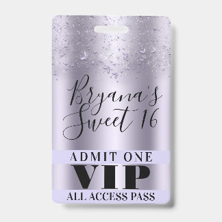Lila Schmetterlinge Sweet 16 Party VIP Pass Abzeic Ausweis