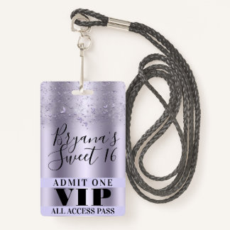 Lila Schmetterlinge Sweet 16 Party VIP Pass Abzeic Ausweis