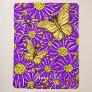 Lila Schmetterlinge und Blume Personalisierter Nam Sherpadecke
