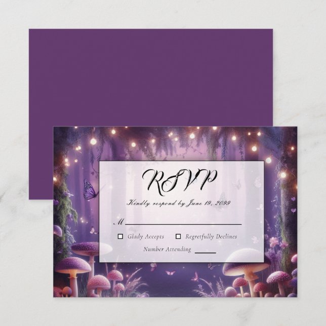 Lila Schmetterlinge und Hochzeiten von Starlit Ski RSVP Karte (Vorne/Hinten)