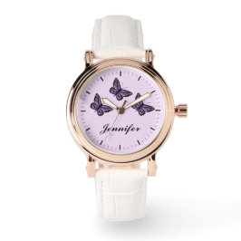 Lila Schmetterlinge und Individuelle Name Armbanduhr