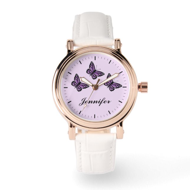 Lila Schmetterlinge und Individuelle Name Armbanduhr (Vorderseite)