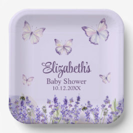 Lila Schmetterlinge und Lavenders Babydusche Pappteller